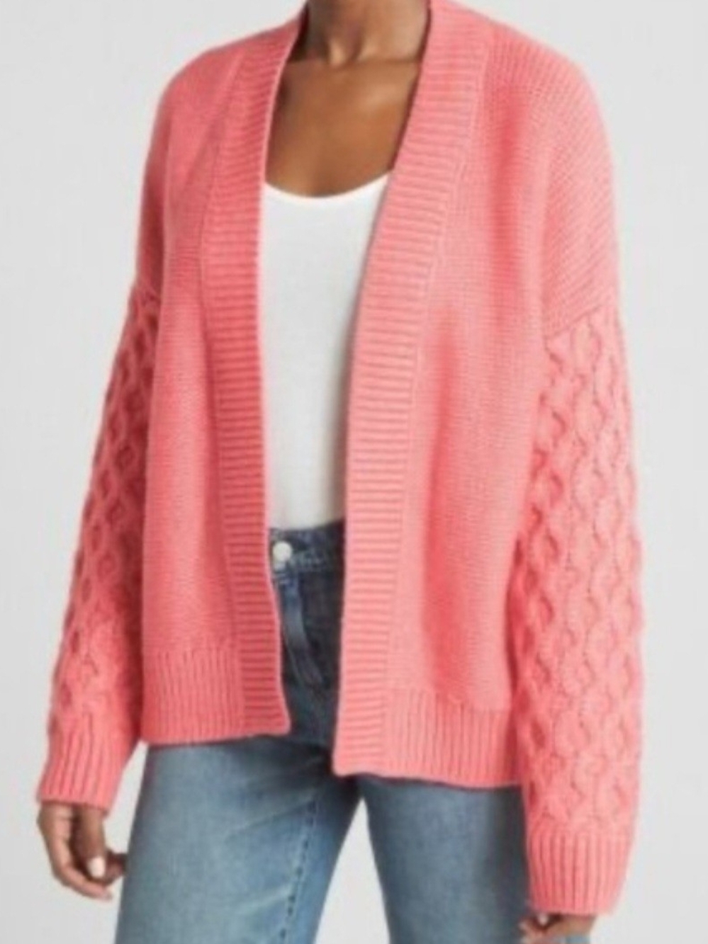 GAP Coral Pink Cable-Sleeve Open Cardigan